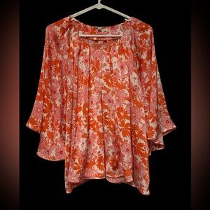 Umgee Beautiful Orange, Pink and White Floral Women's Top‎ size M